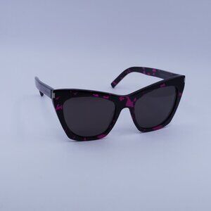 Saint Laurent SL214 KATE 009 Sunglasses Black/Pink Cat Eye Frame, Black Lenses